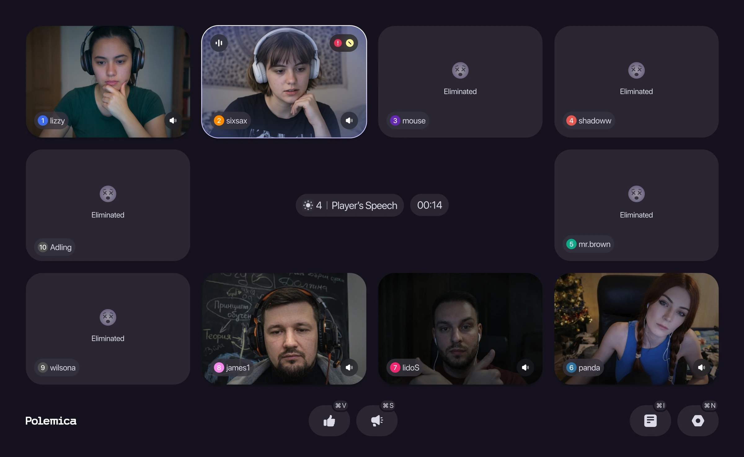 Polemica game room — live video interface in the browser