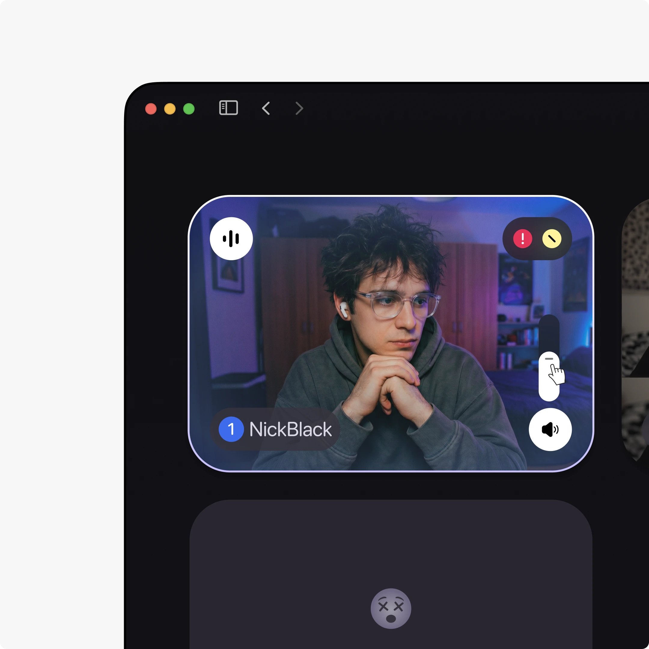 Player video tile with per-player volume control